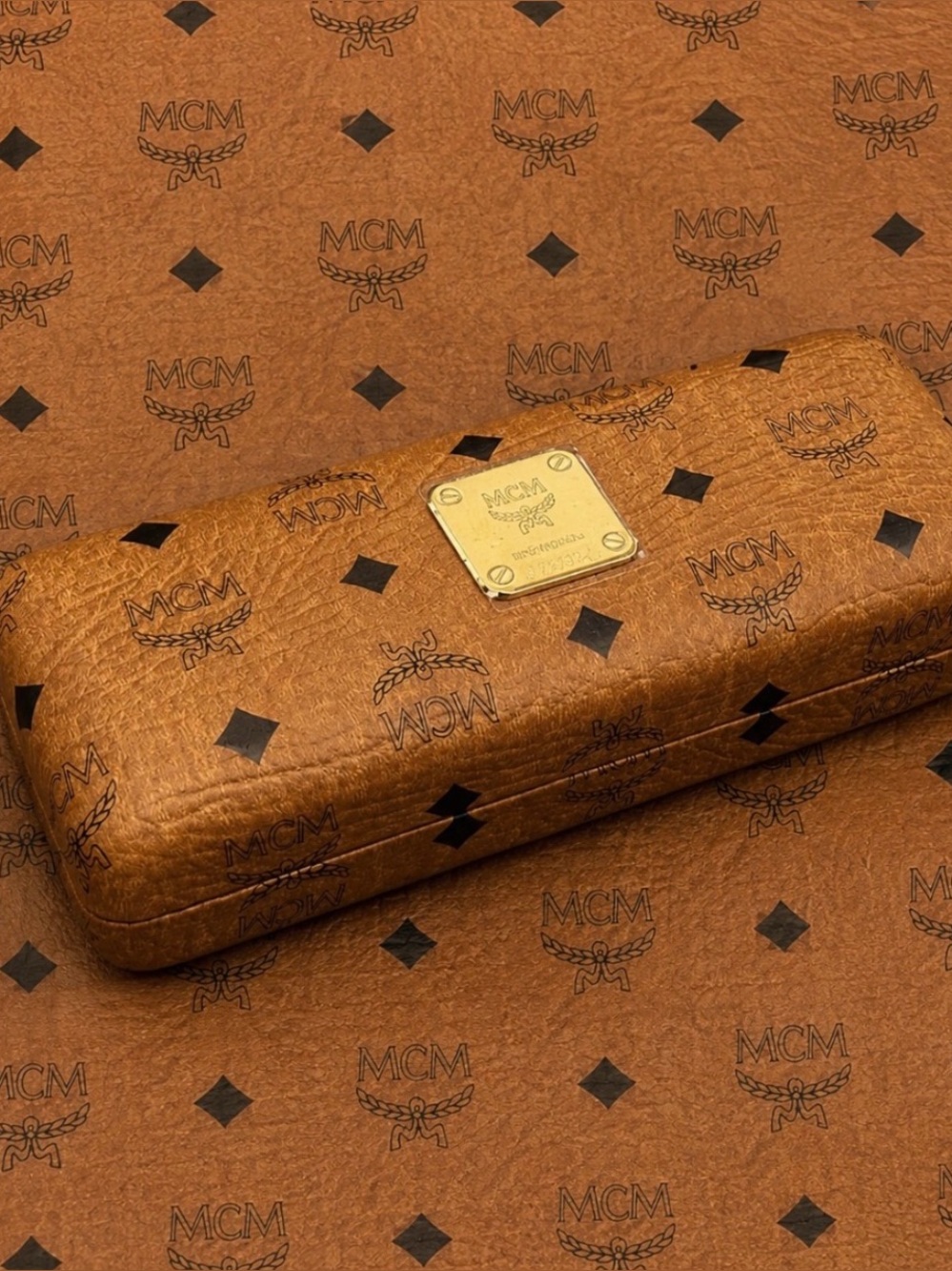Authentic MCM Name Brand Logo Monogram Clam Cognac Glasses Eyeglasses Hard Case